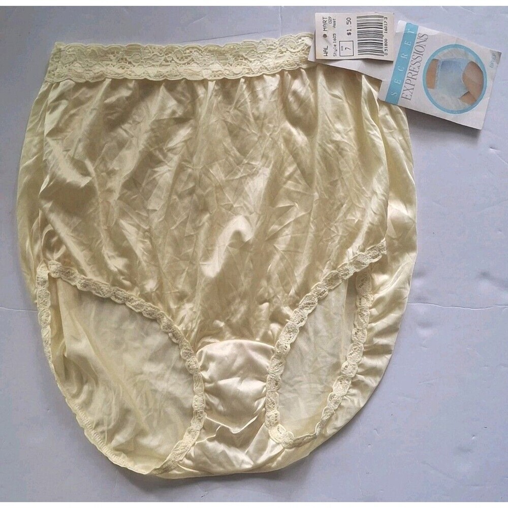 Vintage Secret Expressions Granny Panty Full Brief Sz 7 Yellow High Waist Lace